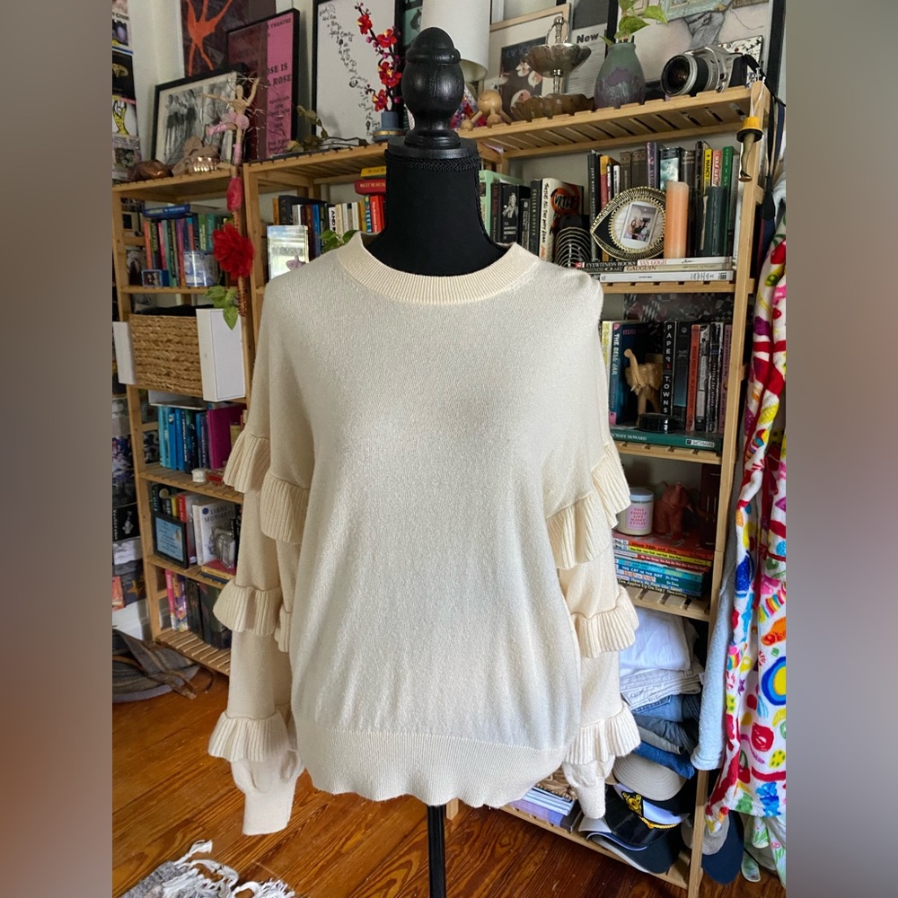 J. Crew Cream Sweater with Ruffle Details